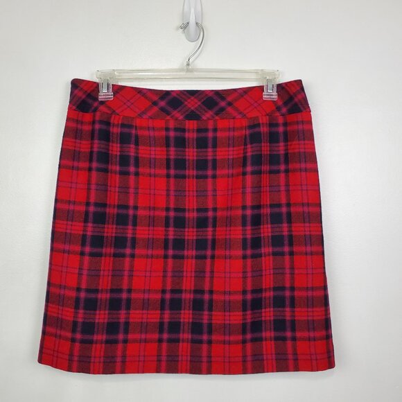 Talbots Plaid Wool Blend Career Academia Lined Faux Wrap Skirt Size 14 - Picture 7 of 10